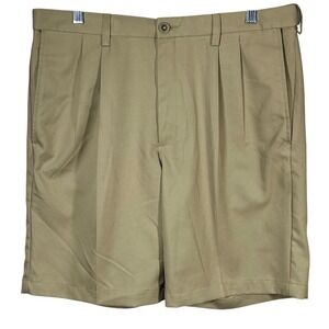 Mens Khaki Pleated Shorts Size 36 Cool 18Pro Polyester Casual Golf Business